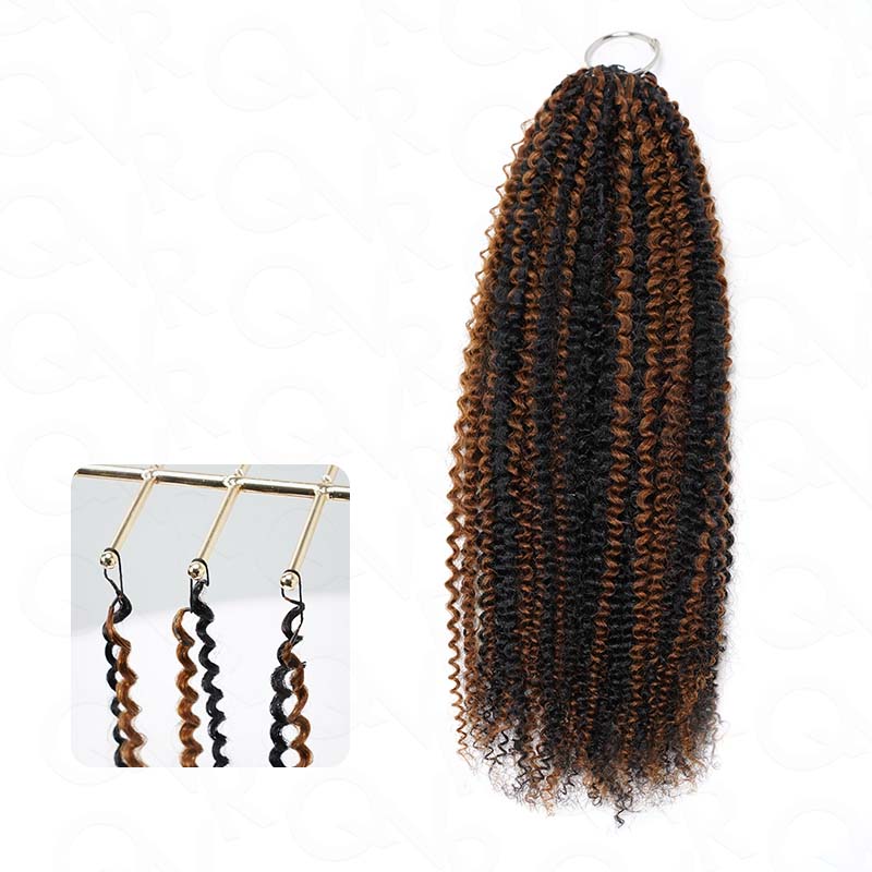 QVR Brown Highlight Feather Crochet Human Hair #P1B/30 Small Kinky Curly Machine Made Crochet Weave Hair Extensions