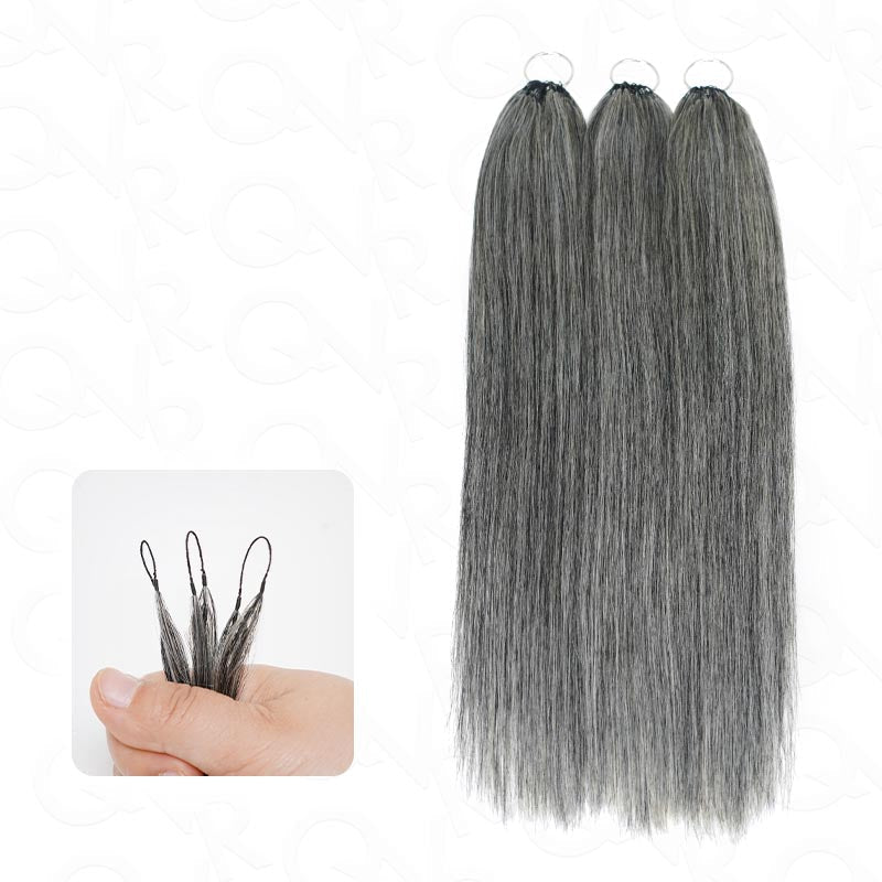 QVR Silk Straight Feather Crochet Human Hair Salt&Pepper Machine Made Crochet Weave Hair Extensions