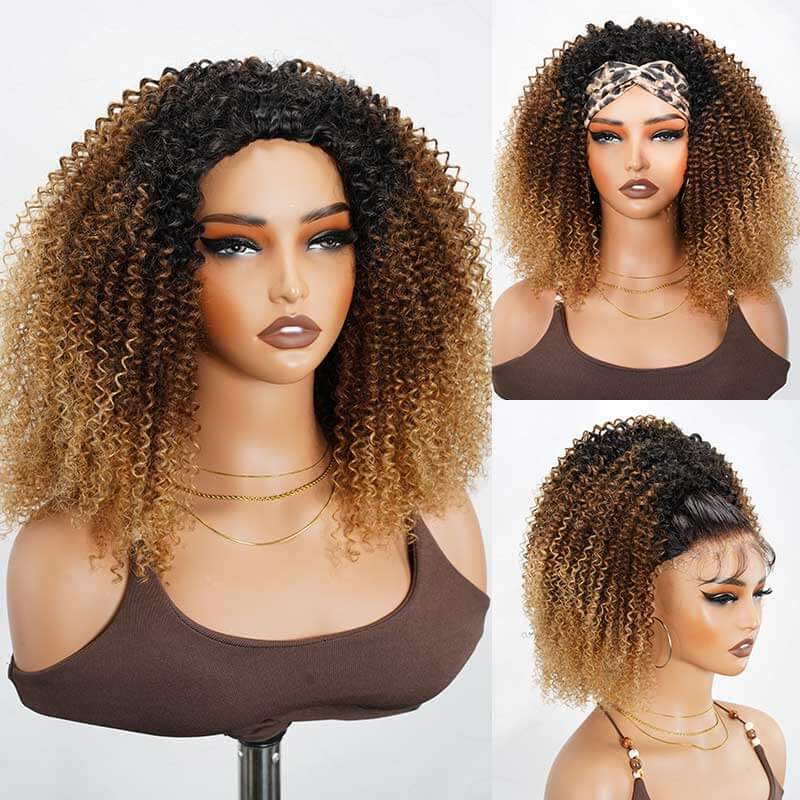 QVR Glueless Kinky Curly Half Wig 250% Density Human Hair Wig Wear Go Flip Over Wig