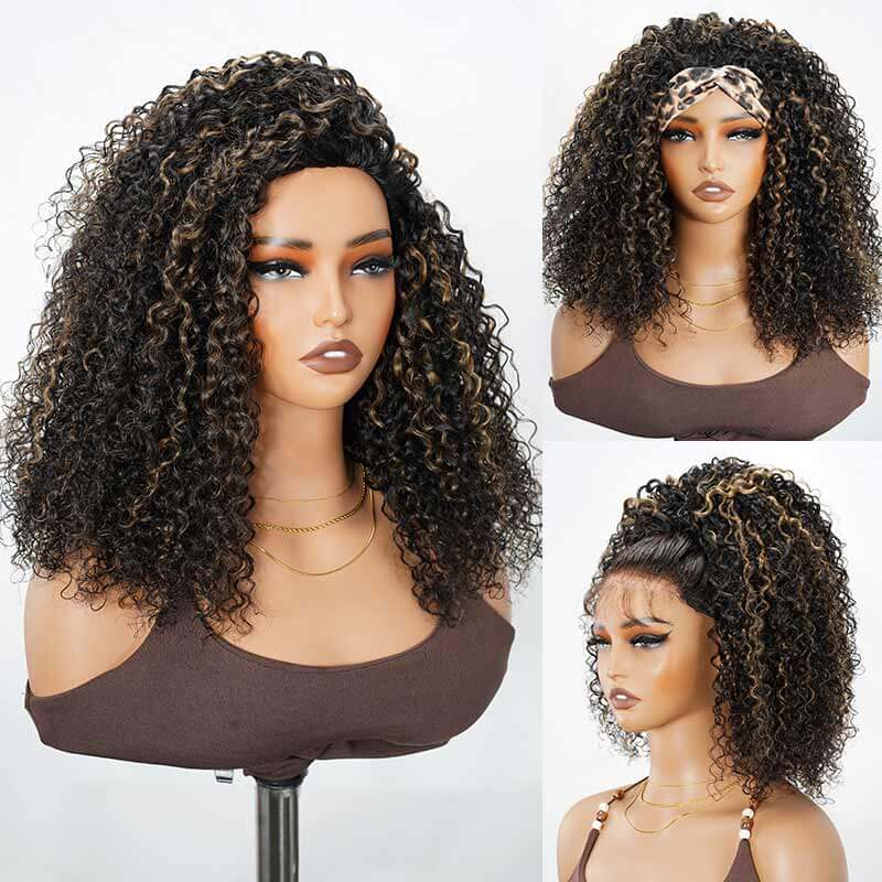 QVR Glueless Kinky Curly Half Wig 250% Density Human Hair Wig Wear Go Flip Over Wig