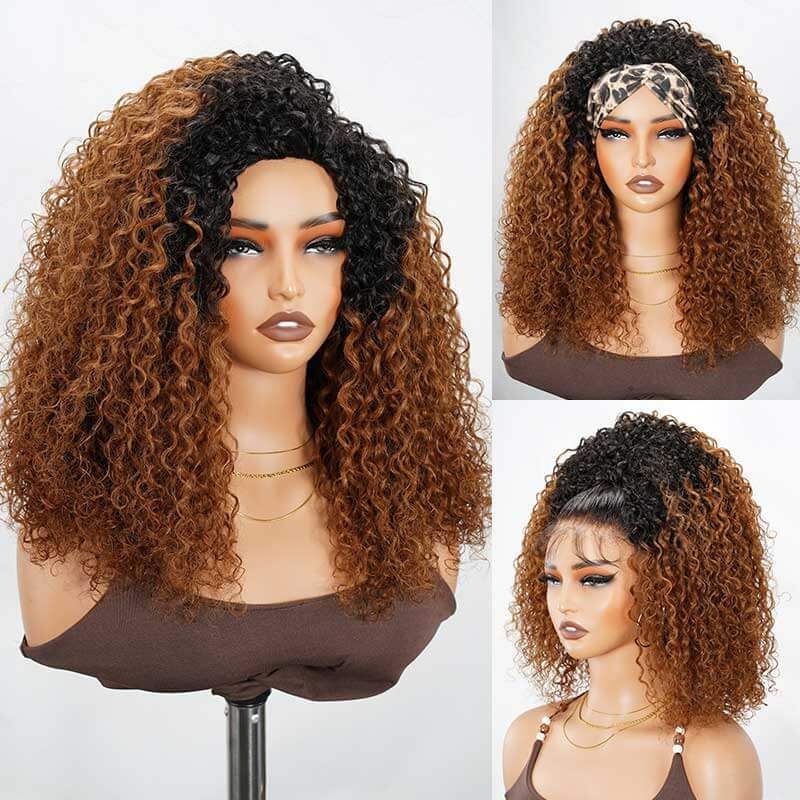QVR Glueless Kinky Curly Half Wig 250% Density Human Hair Wig Wear Go Flip Over Wig