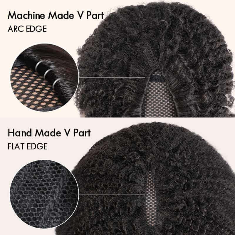QVR Twist Curly V Part Wigs No Leave Out Human Hair Wig Beginner Friendly