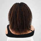 QVR Invisible Lace Edge Kinky Curly V Part Wigs Highlight #1B/27/613 No Leave Out Human Hair Wig