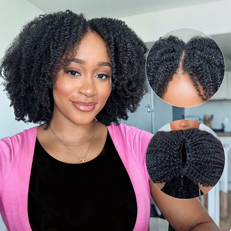 QVR Afro Kinky Curly V Part Wigs Human Hair Beginner Friendly No Leave Out