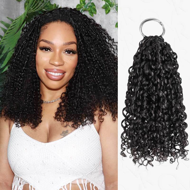 QVR Twist Curly Crochet Hair Natural Black Machine Made Feather Human Hair Extension