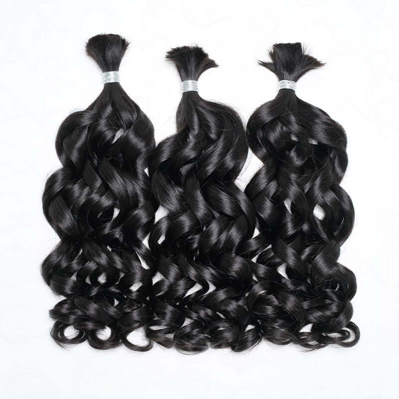 QVR French Curl Human Bulk Hair Extensions for Boho Knotless Braiding