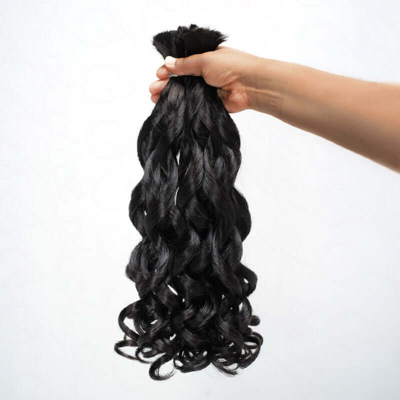 QVR French Curl Human Bulk Hair Extensions for Boho Knotless Braiding