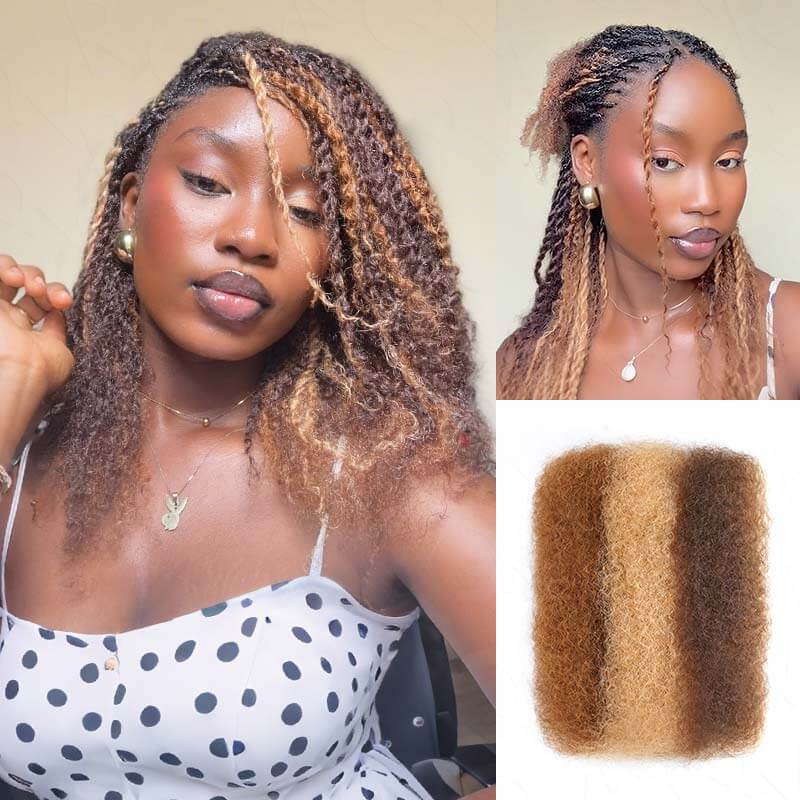 QVR Ombre Brown #T1B/4 Afro kinky Bulk Human Hair for Braiding & Twists