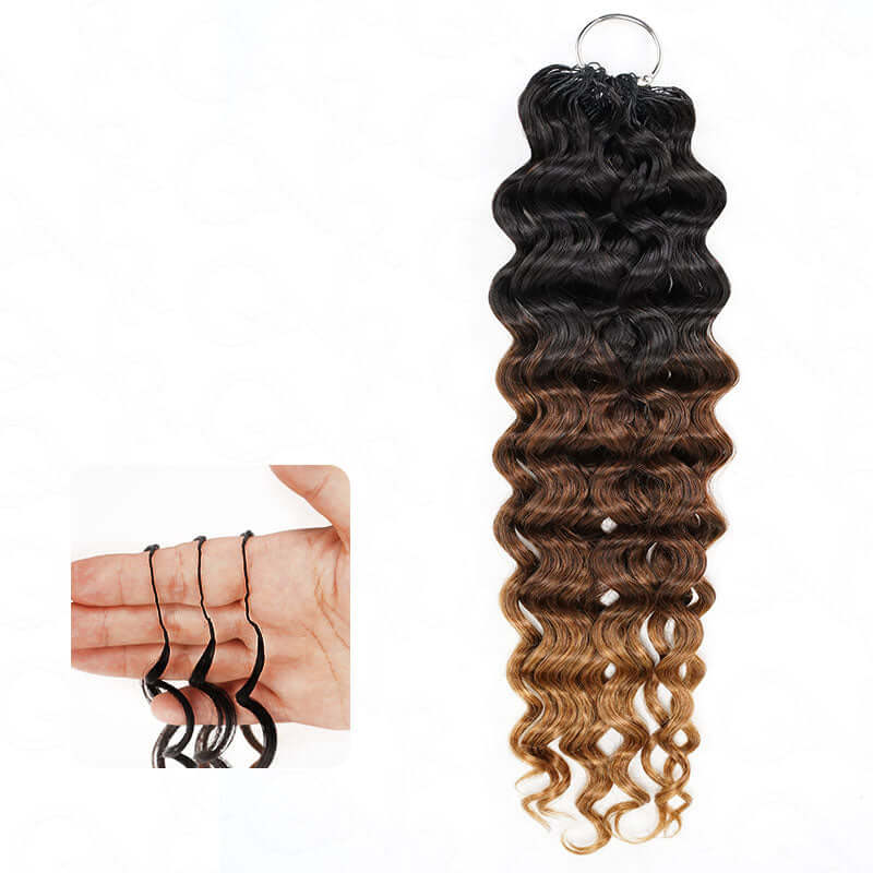 QVR Blonde Highlight Feather Crochet Human Hair #P1B/27 Water Wave Machine Made Crochet Weave Hair Extensions