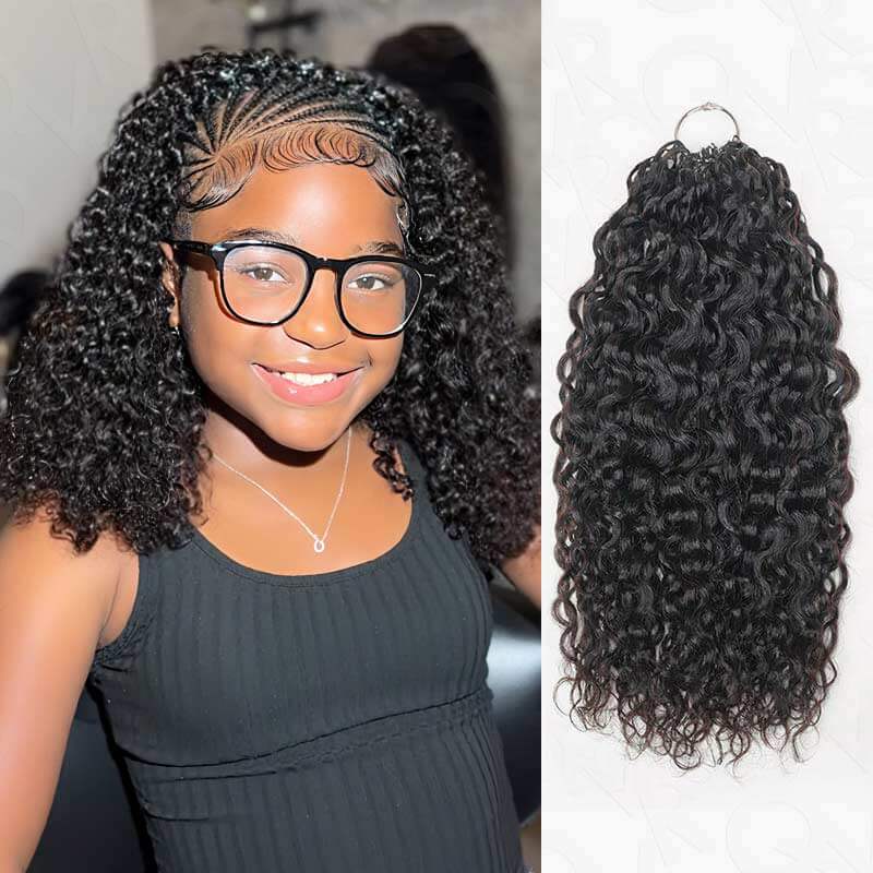 QVR Natural Black Small Kinky Curly Machine Made Feather Crochet Human Hair Extension