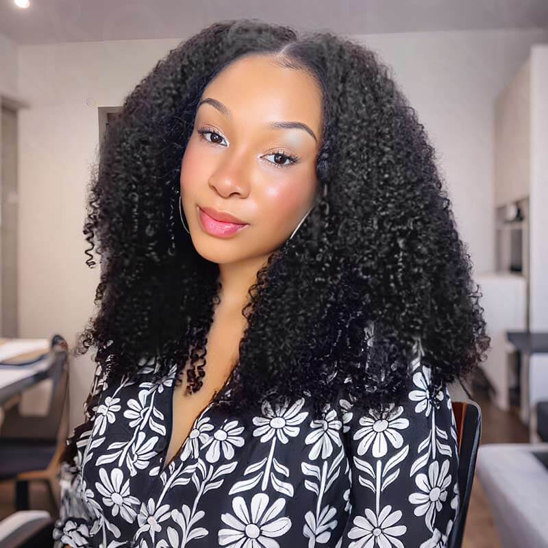 QVR Burmese Kinky Curly Crochet Hair Machine Made Natural Black Natural Curls Feather Human Hair Extension