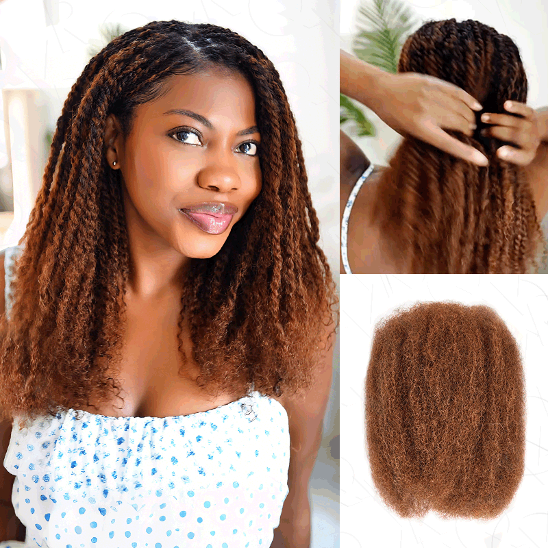 QVR Mixed Color #4/30 Afro Kinky Bulk Highlights #27/30 Human Hair