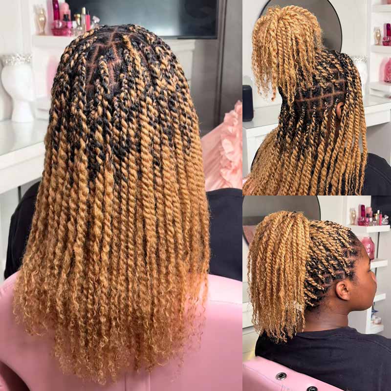 QVR #27+#613+#30 Blonde Highlights Afro kinky Bulk Human Hair for Braiding & Twists