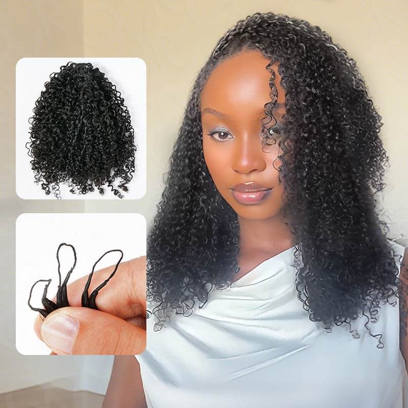 QVR Soft Feather Crochet Hair 3 Packs Small Kinky Curly Machine Made Human Hair Extension