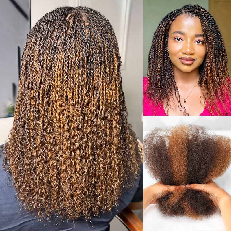 QVR Multi-Color Combo Afro Kinky Bulk Human Hair For Braiding Dreadlock