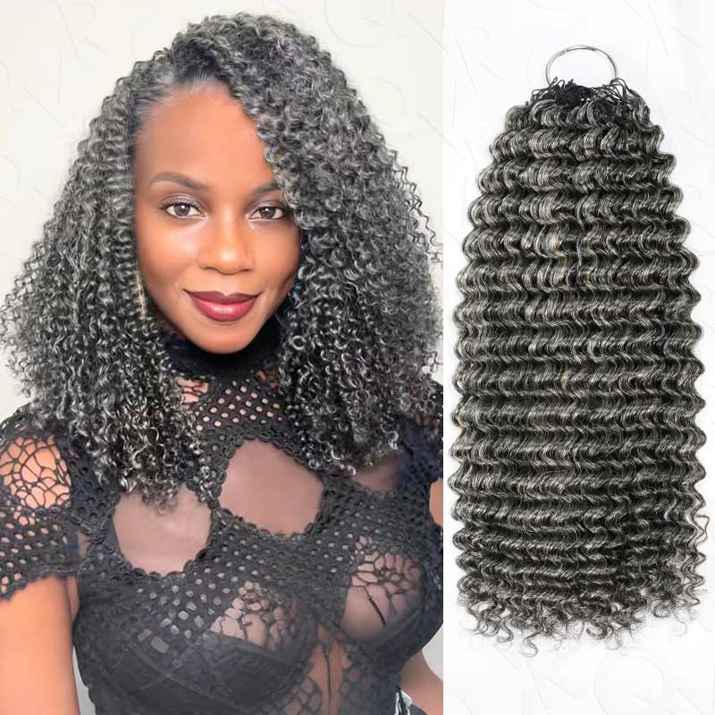 QVR Salt&Pepper Crochet Hair Small Kinky Curly Machine Made Feather Human Hair Extension