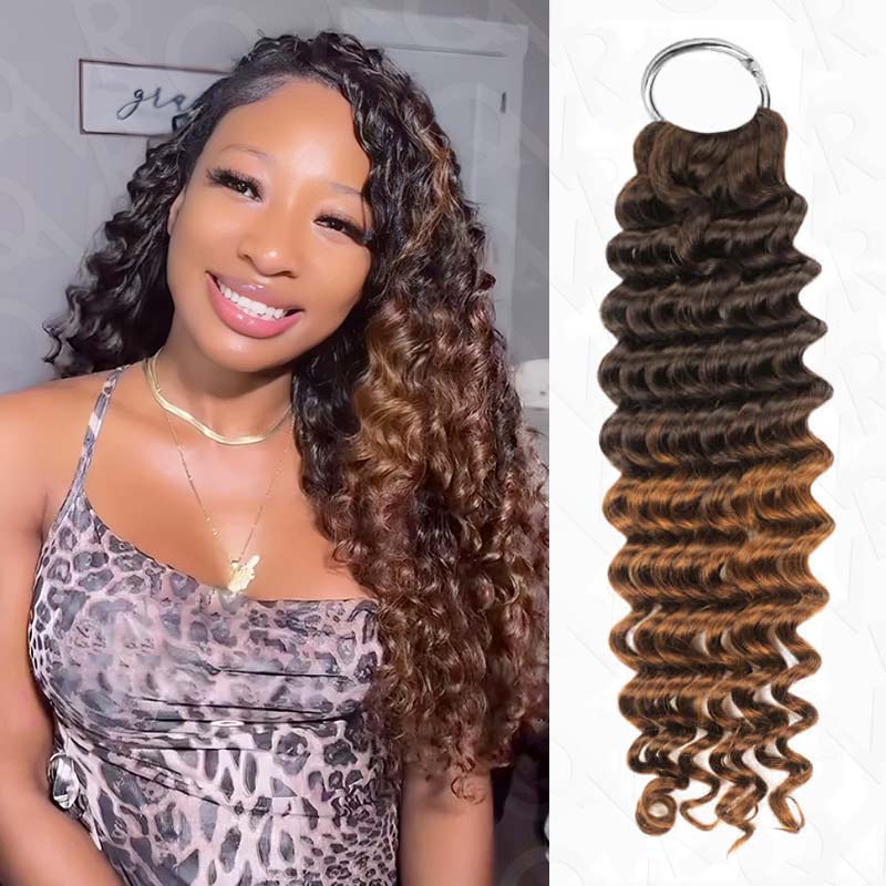 QVR Deep Wave Feather Crochet Human Hair Highlight #P4/27 Miracle Knots Crochet Weave Hair Extensions