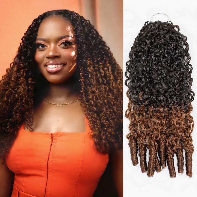 QVR Seamless Burmese Curly Feather Crochet Hair Highlight #P4/27 Machine Made Human Hair Extensions