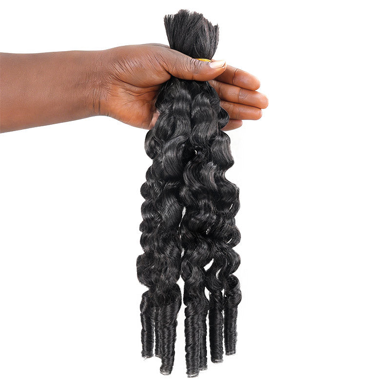 QVR Burmese Curly Boho Knotless Braids Human Bulk Hair Natural Black Human Braiding Hair Extensions