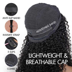 QVR Glueless Burmese Curly V Part Wigs Natural Black Invisible Lace Edge Human Hair Wig