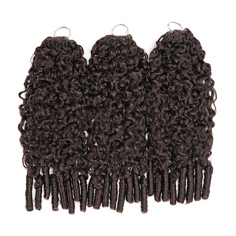 QVR Burmese Curly Feather Crochet Human Hair Dark Brown Machine Made Crochet Weave Hair Extensions