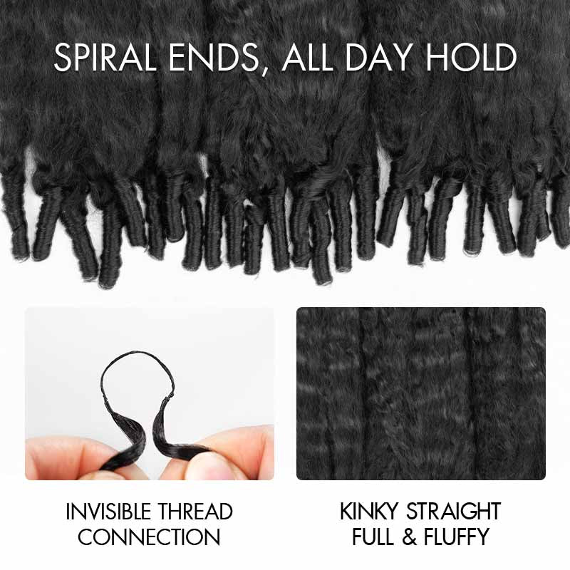 QVR Kinky Straight Feather Crochet Human Hair with Sprial Ends Machine Made Crochet Weave Hair Extensions