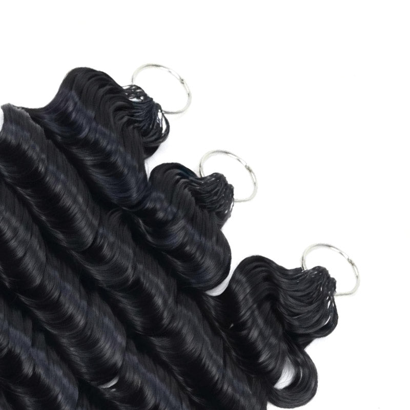 QVR Loose Deep Wave Feather Crochet Human Hair with Spring Curl Ends Machine Made Crochet Weave Hair Extensions