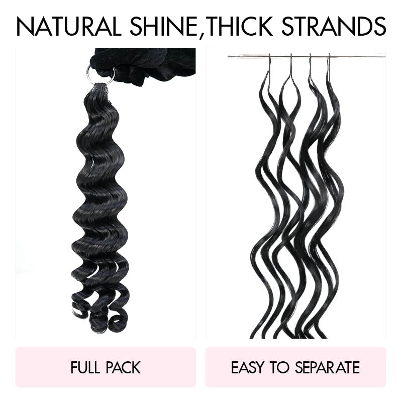 QVR Loose Deep Wave Feather Crochet Human Hair with Spring Curl Ends Machine Made Crochet Weave Hair Extensions