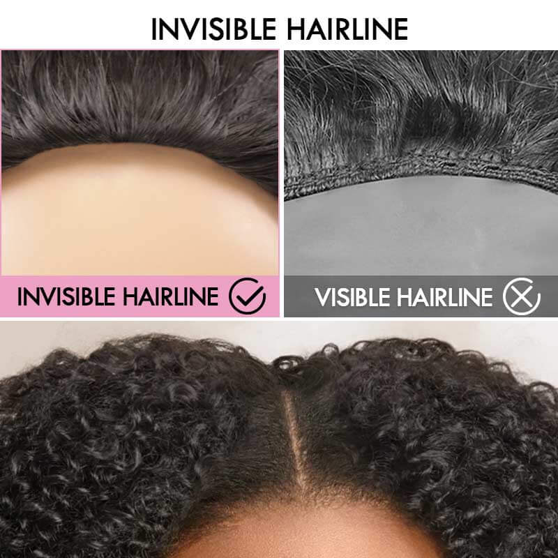 QVR Glueless Water Wave Half Wig 250% Density Human Hair Wig Natural Black Wear Go Flip Over Wig