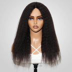QVR Glueless Burmese Curly V Part Wigs Natural Black Invisible Lace Edge Human Hair Wig