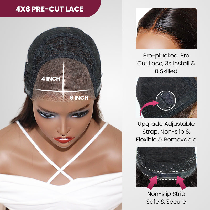 QVR Glueless Pre-cut Ombre Color 4x6 HD Lace Closure Wigs Straight/Body Wave Human Hair Wig