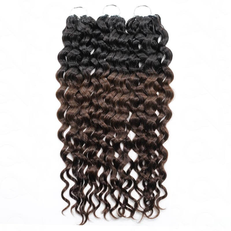 QVR Ombre Brown #T1B/4 Human Crochet Hair Water Wave Machine Made Feather Crochet Hairstyle