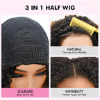 QVR Glueless Ombre Brown Twist Curly Half Wig with Black Roots 250% Density Human Hair Wig #T1B/30 Wear Go Flip Over Wig