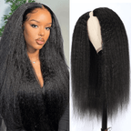 QVR V Part Kinky Straight Protective Style Wigs No Lace No Gel Glueless Kinky Human Hair Wigs For Women