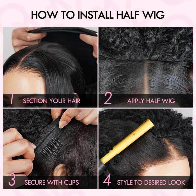 QVR Glueless Ombre Brown Twist Curly Half Wig with Black Roots 250% Density Human Hair Wig #T1B/30 Wear Go Flip Over Wig