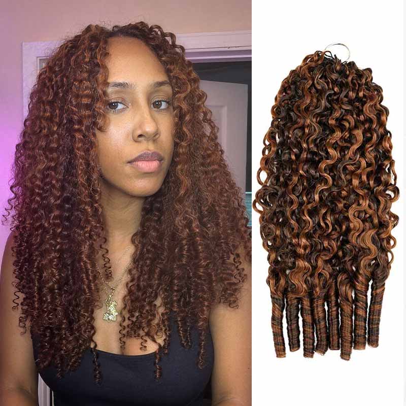 QVR Burmese Curly Feather Crochet Human Hair Highlight #P4/30 Miracle Knots Crochet Weave Hair Extensions