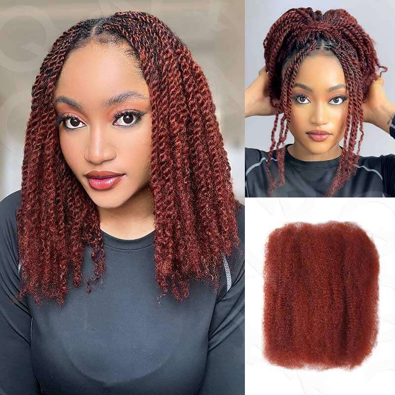 QVR Three Mix Colors Afro Kinky Bulk #1B/99J/Burgundy Human Hair For Braiding Dreadlock Hair