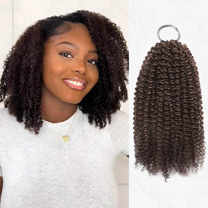 QVR Dark Brown #4 Crochet Hair Afro Kinky Curly Machine Made Feather Human Hair Extension