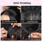 QVR Glueless Dark Brown Kinky Curly Half Wig with Black Roots 250% Density Human Hair Wig #T1B/4 Wear Go Flip Over Wig