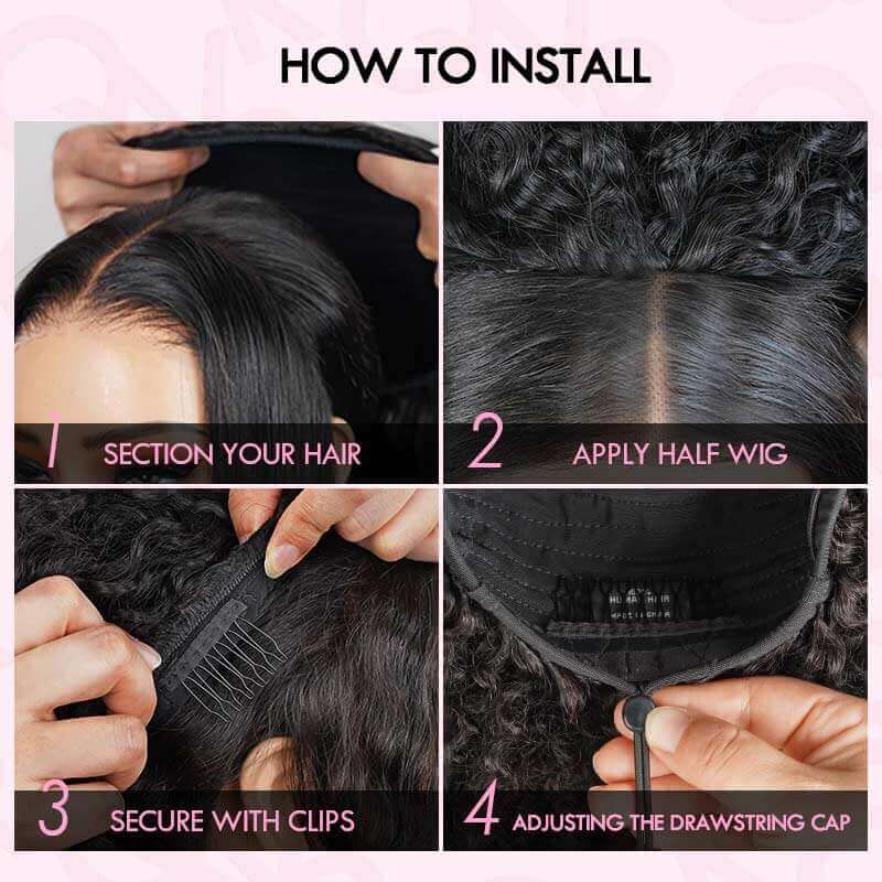 QVR Glueless Ombre Brown Kinky Curly Half Wig 250% Density Human Hair Wig #T2/30 Wear Go Flip Over Wig