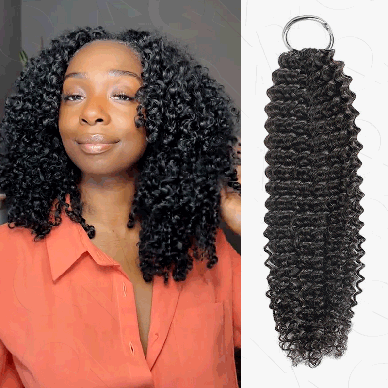 QVR Kinky Straight Feather Crochet Human Hair with Sprial Ends Machine Made Crochet Weave Hair Extensions