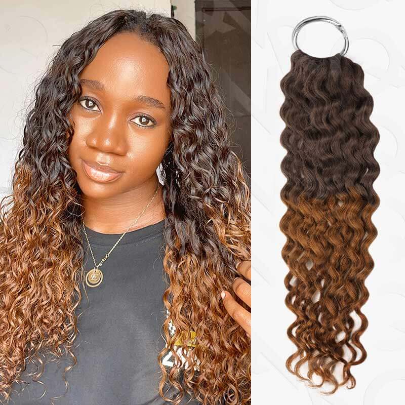 QVR Blonde Highlight Feather Crochet Human Hair #P1B/27 Water Wave Machine Made Crochet Weave Hair Extensions