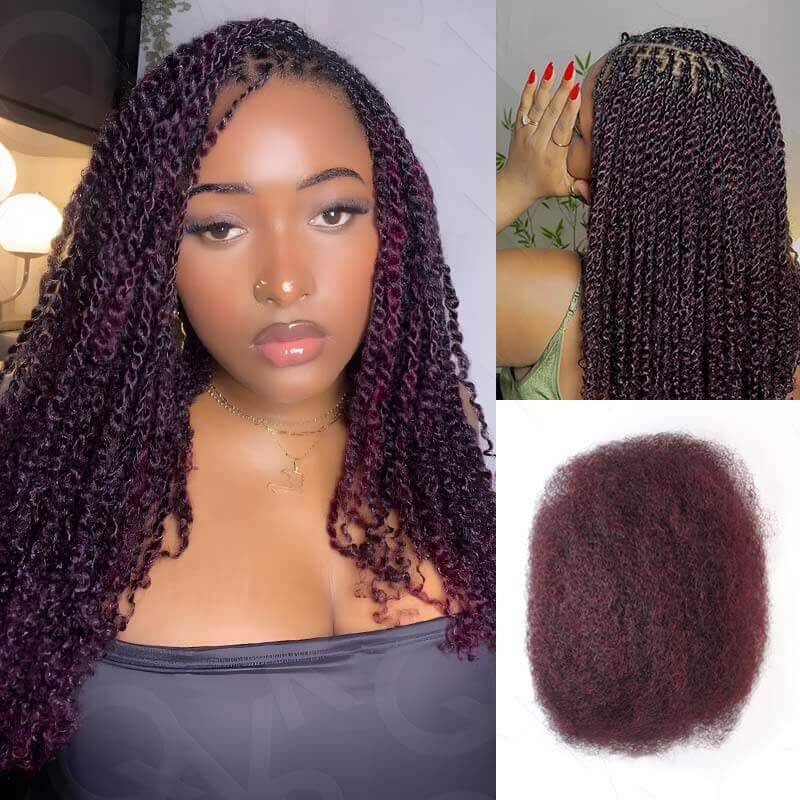 QVR Reddish Brown Color Afro Kinky Bulk Human Hair For Braiding Dreadlock Hair