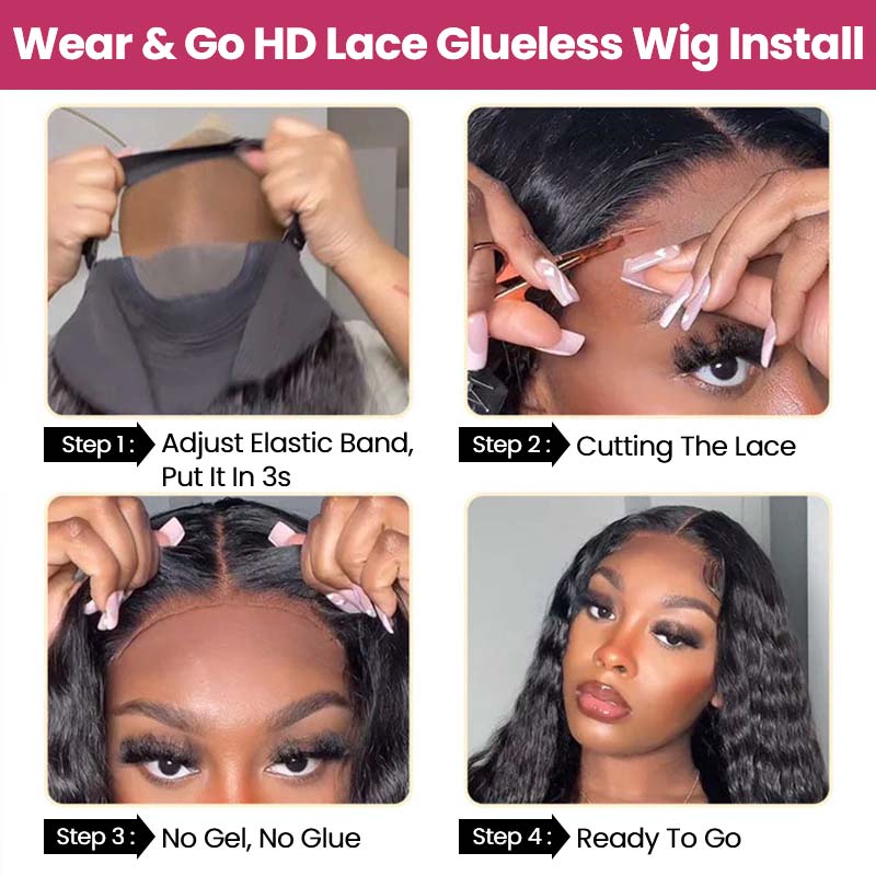 QVR Glueless Pre-cut 13x4 HD Lace Frontal Human Hair Wigs Deep Wave Wear Go Wigs